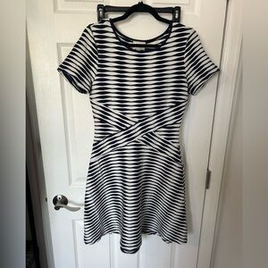 Beige by eci Blue and White Fit and Flare Mini Dress